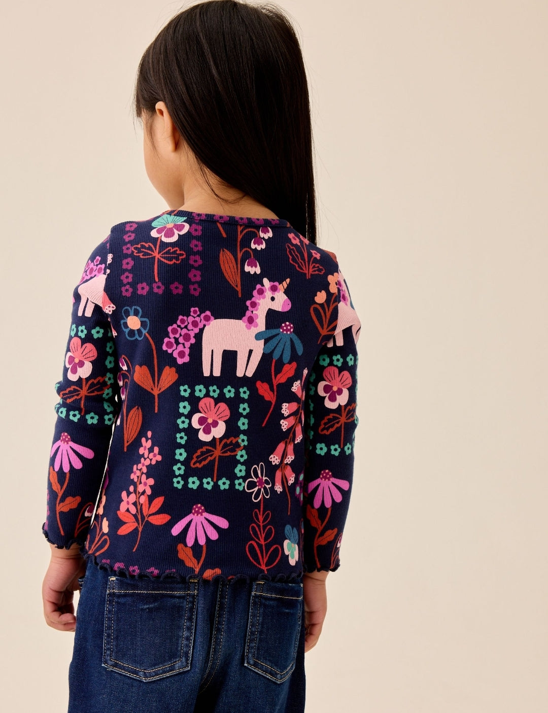 Navy Unicorn Rib Long Sleeve T-Shirt