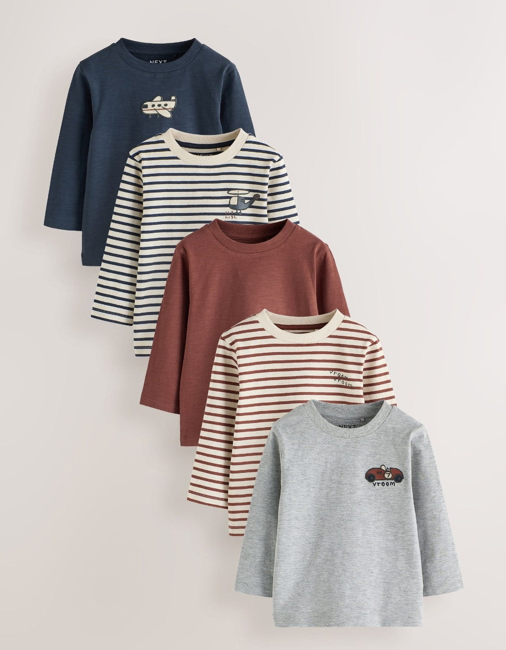 Navy Stripe Transport Long Sleeve T-Shirts 5 Pack
