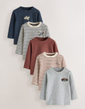 Navy Stripe Transport Long Sleeve T-Shirts 5 Pack