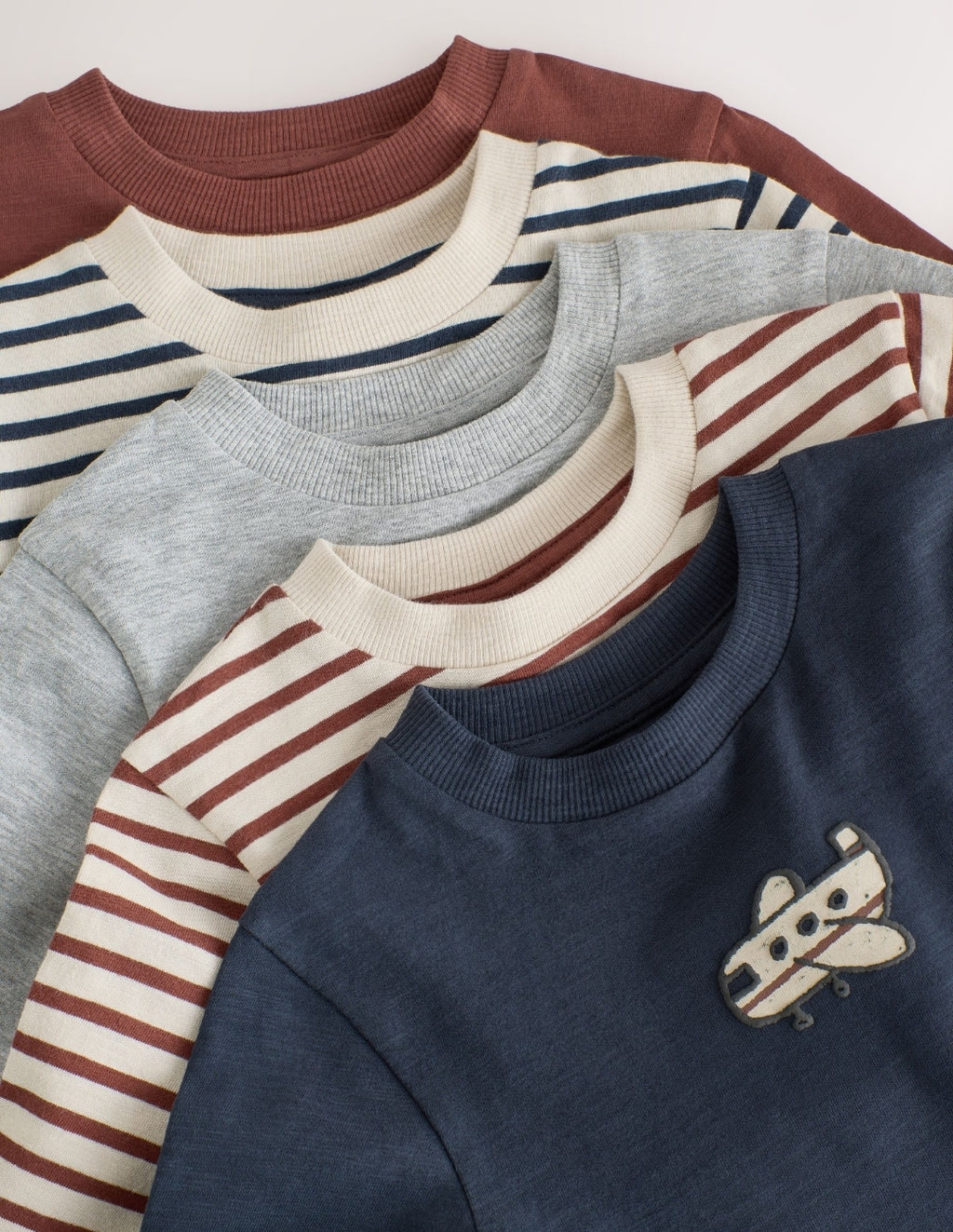 Navy Stripe Transport Long Sleeve T-Shirts 5 Pack