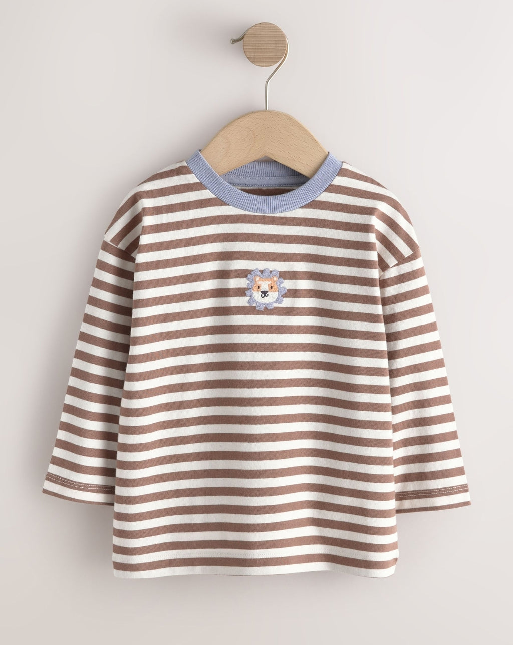 Brown/Cream Animal Embroidery Long Sleeve T-Shirts 5 Pack