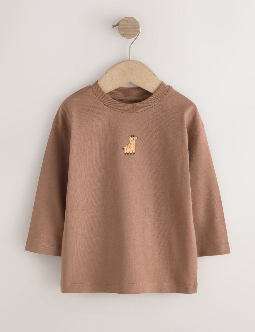 Brown/Cream Animal Embroidery Long Sleeve T-Shirts 5 Pack
