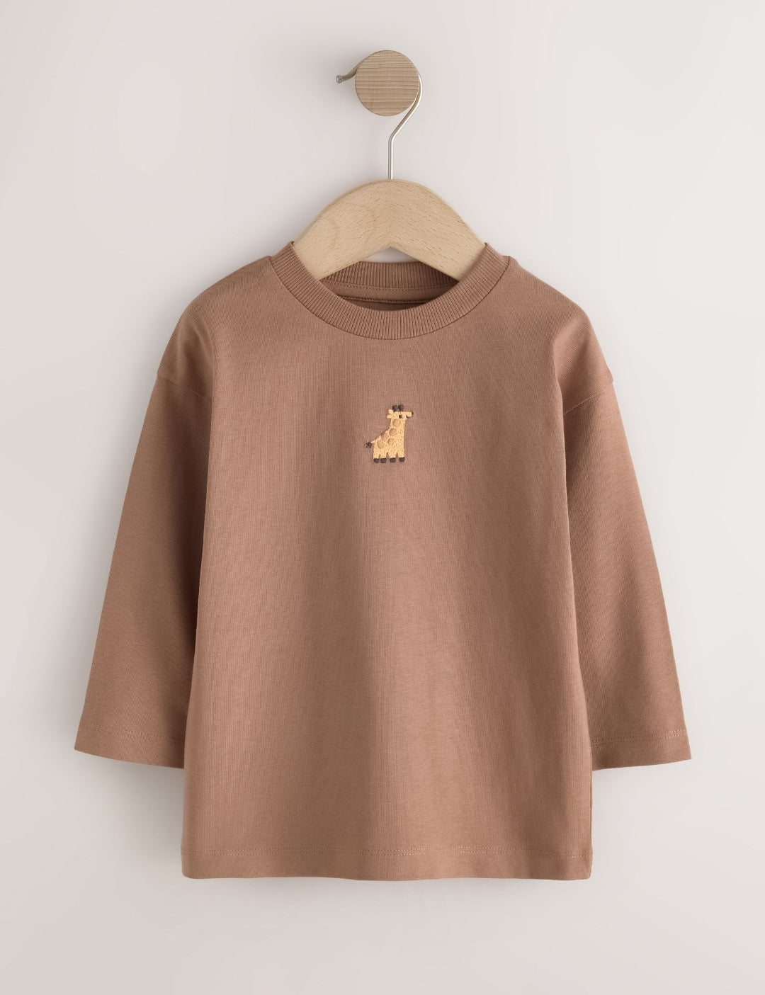 Brown/Cream Animal Embroidery Long Sleeve T-Shirts 5 Pack