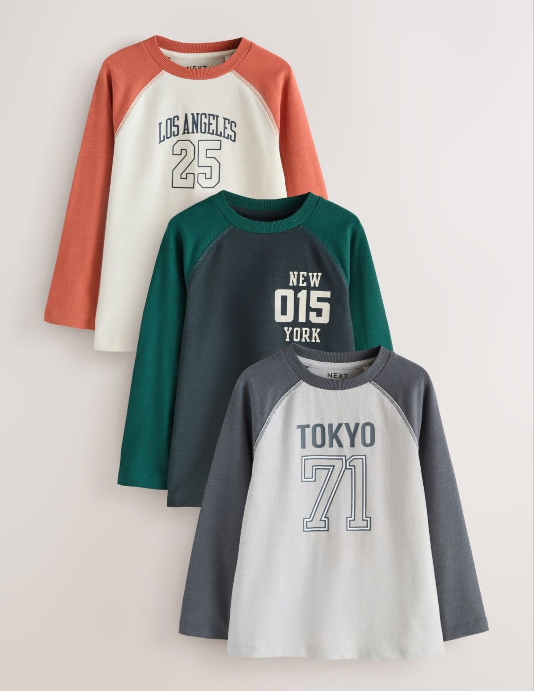 Raglan Graphic Long Sleeve Relaxed Fit T-Shirts 3 Pack