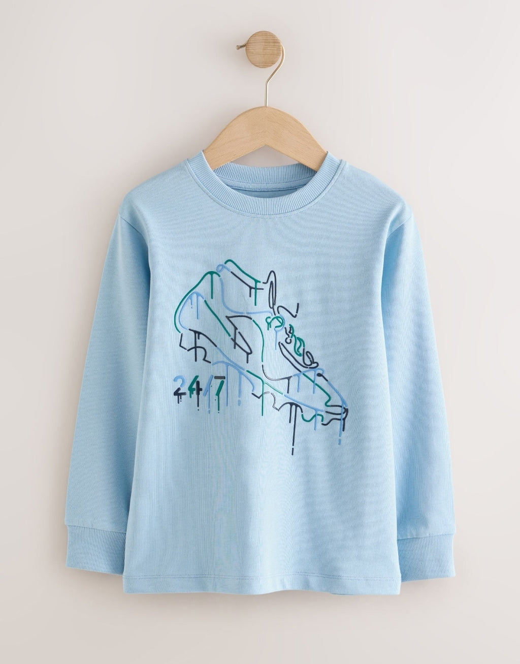 Blue Football Graphic Long Sleeve Relaxed Fit T-Shirts 3 Pack
