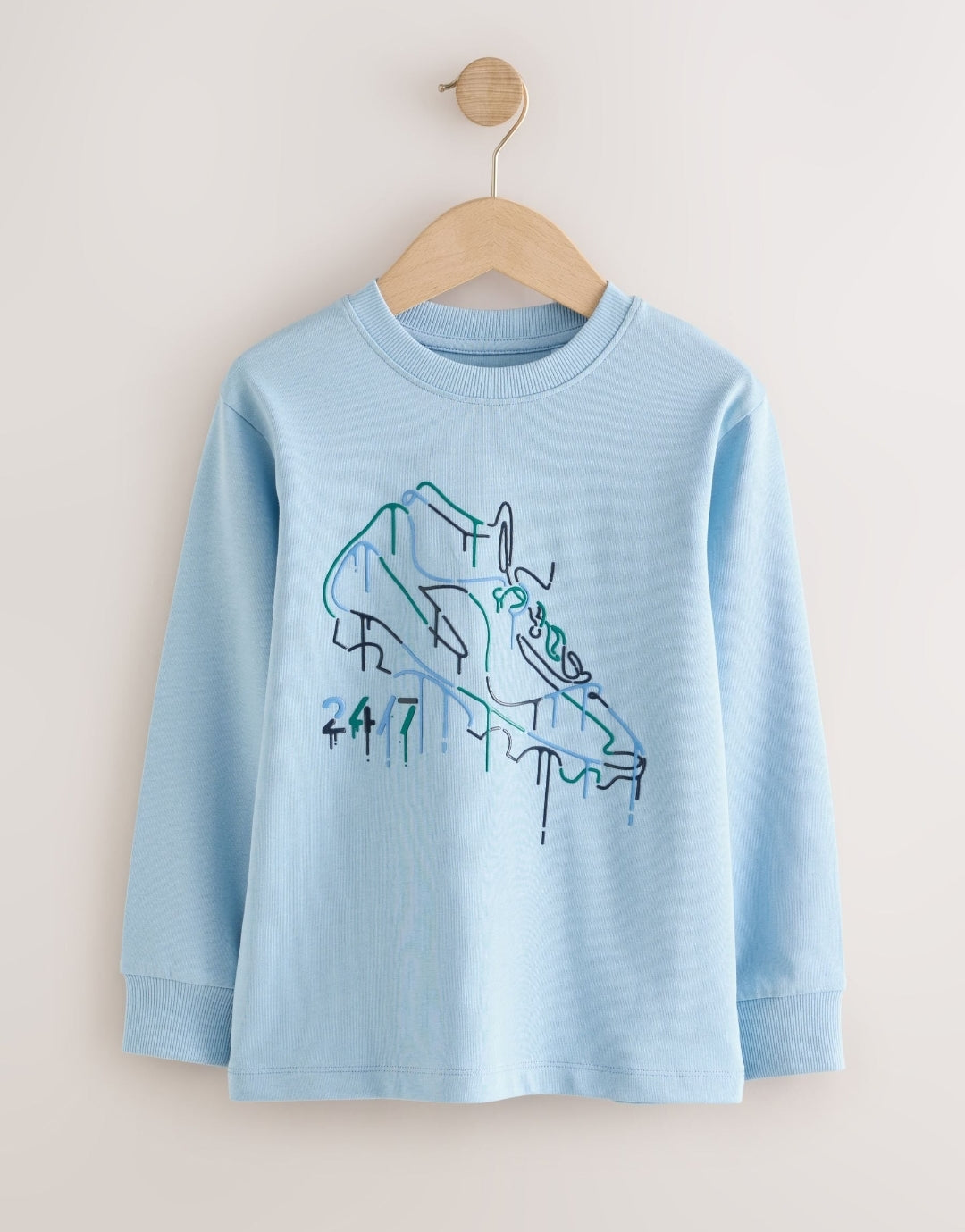 Blue Football Graphic Long Sleeve Relaxed Fit T-Shirts 3 Pack