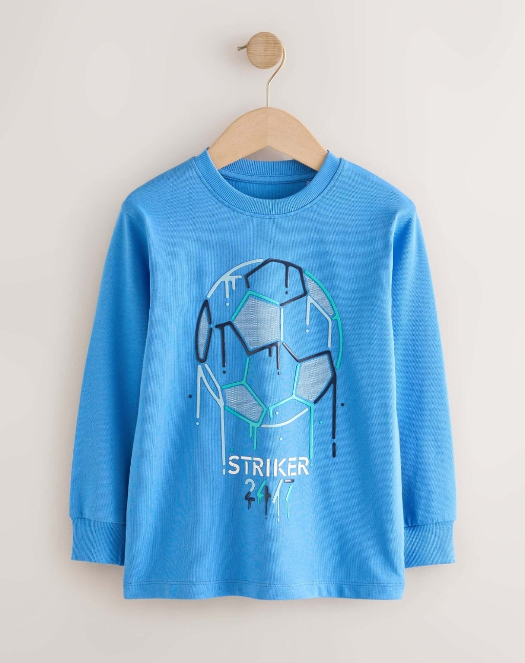 Blue Football Graphic Long Sleeve Relaxed Fit T-Shirts 3 Pack