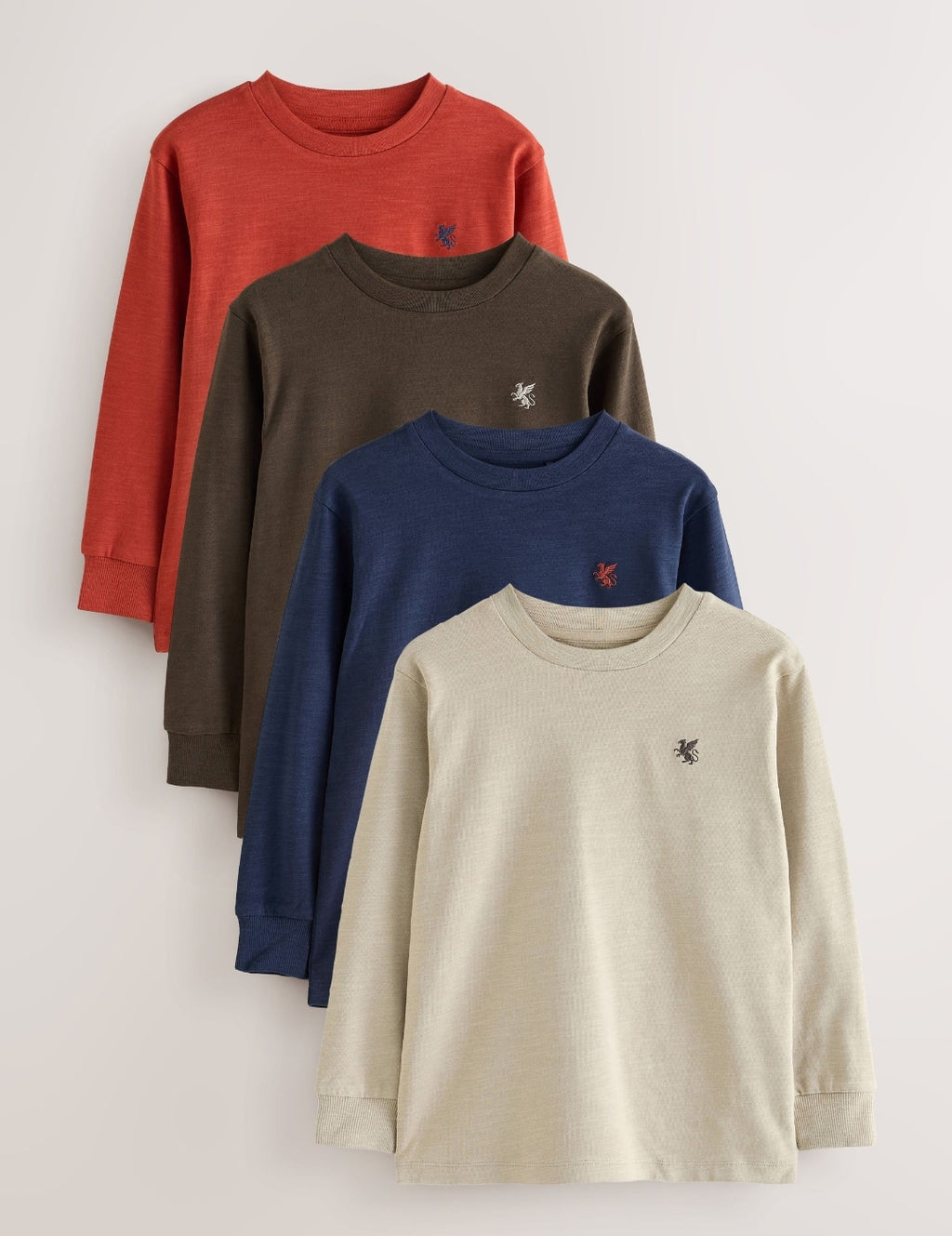 Rust/Khaki/Tan/Navy Griffin Logo Long Sleeve Cosy T-Shirts 4 Pack