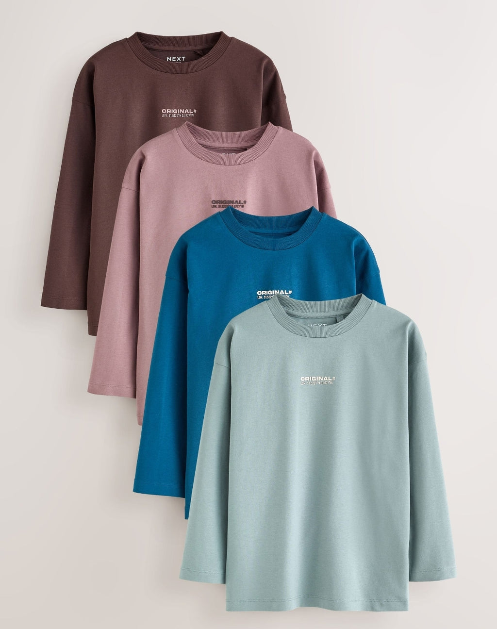 Blue/Mauve/Brown Originals Long Sleeve Relaxed Fit T-Shirts 4 Pack