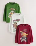Red/Green/Grey Character Graphic Long Sleeve Relaxed Fit T-Shirts 3Pack