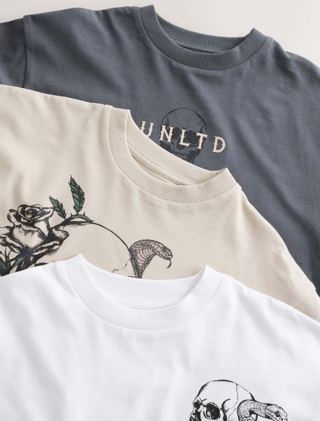 Grey/White/Cement Graphic Long Sleeve Relaxed Fit T-Shirts 3 Pack