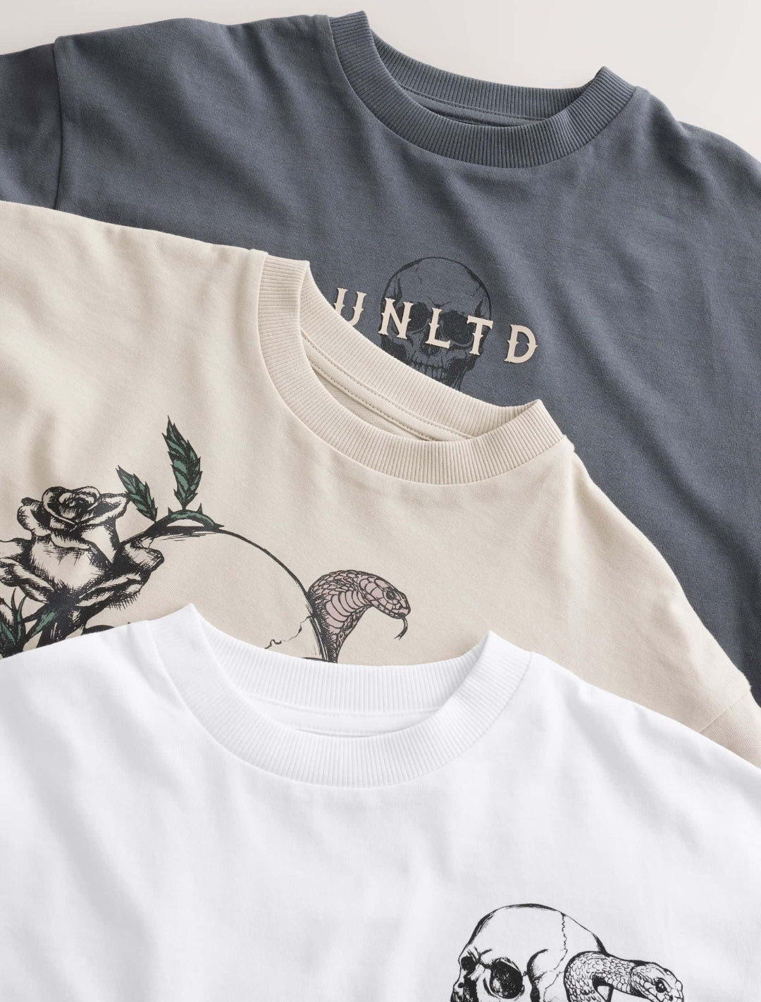 Grey/White/Cement Graphic Long Sleeve Relaxed Fit T-Shirts 3 Pack