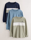 Green/Blue/Navy Long Sleeve Colourblock T-Shirts 3 Pack