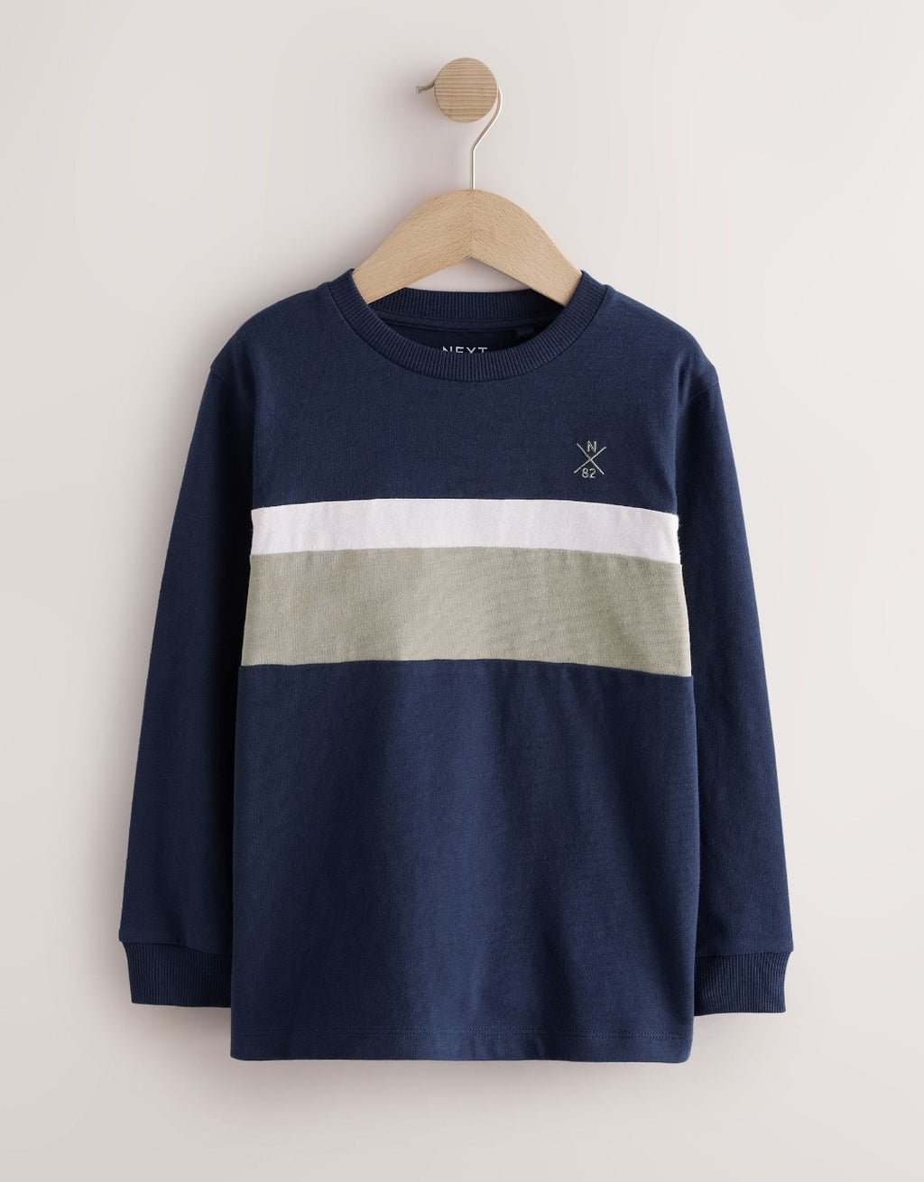 Green/Blue/Navy Long Sleeve Colourblock T-Shirts 3 Pack