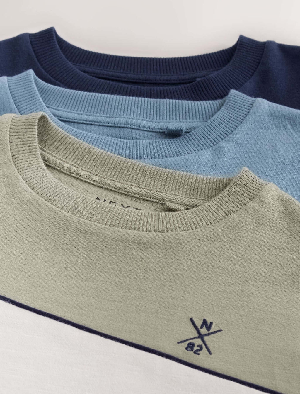 Green/Blue/Navy Long Sleeve Colourblock T-Shirts 3 Pack