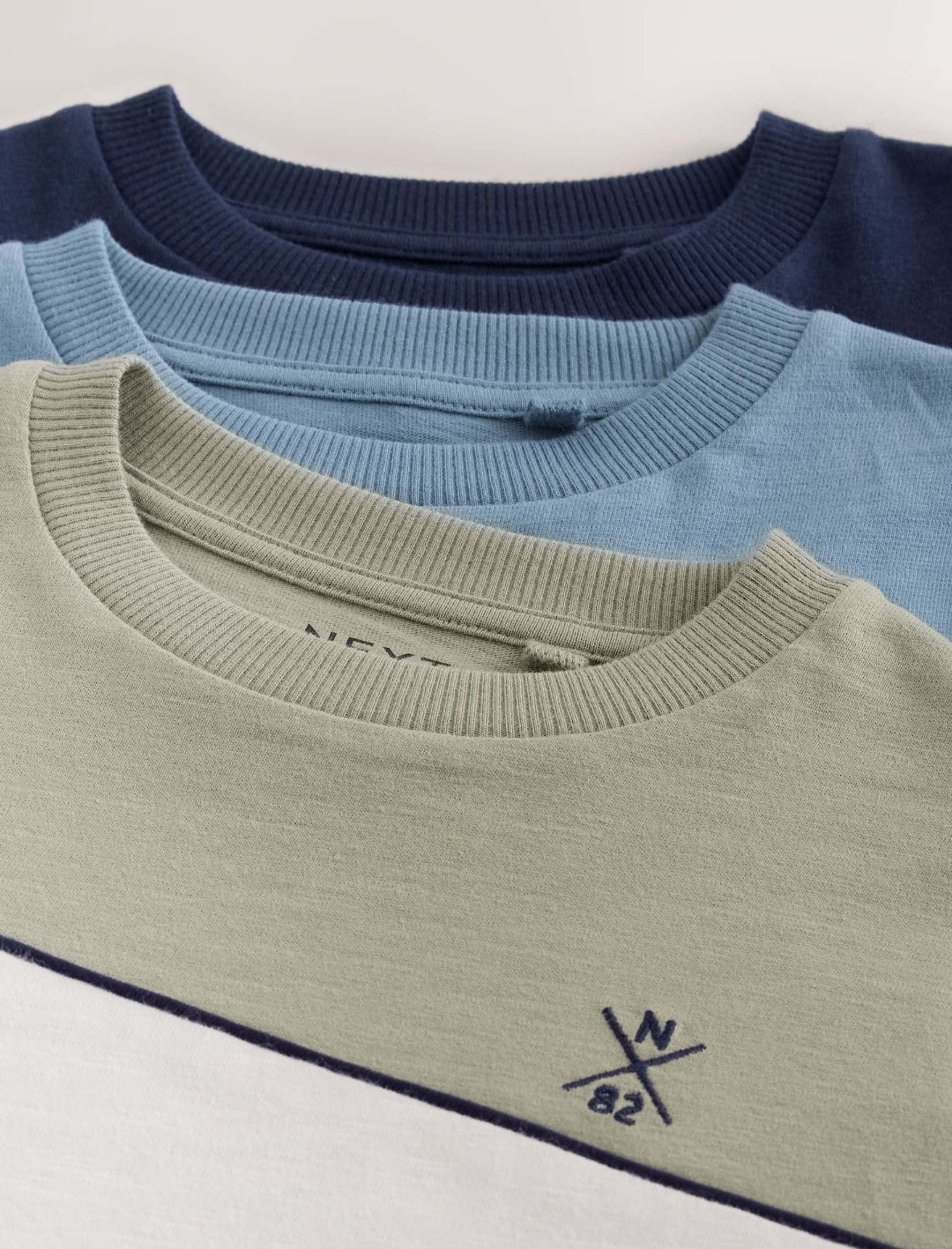 Green/Blue/Navy Long Sleeve Colourblock T-Shirts 3 Pack