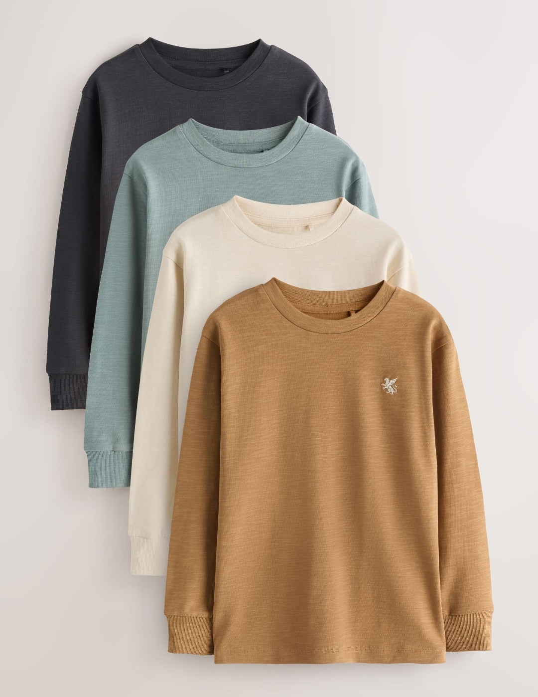 Blue/Ecru/Tan/ Charcoal Griffin Logo Long Sleeve Cosy T-Shirts 4 Pack