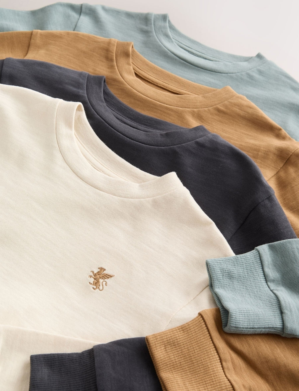 Blue/Ecru/Tan/ Charcoal Griffin Logo Long Sleeve Cosy T-Shirts 4 Pack