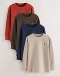 Rust/Khaki/Tan NavyStagLogo Long Sleeve Cosy T-Shirts 4 Pack