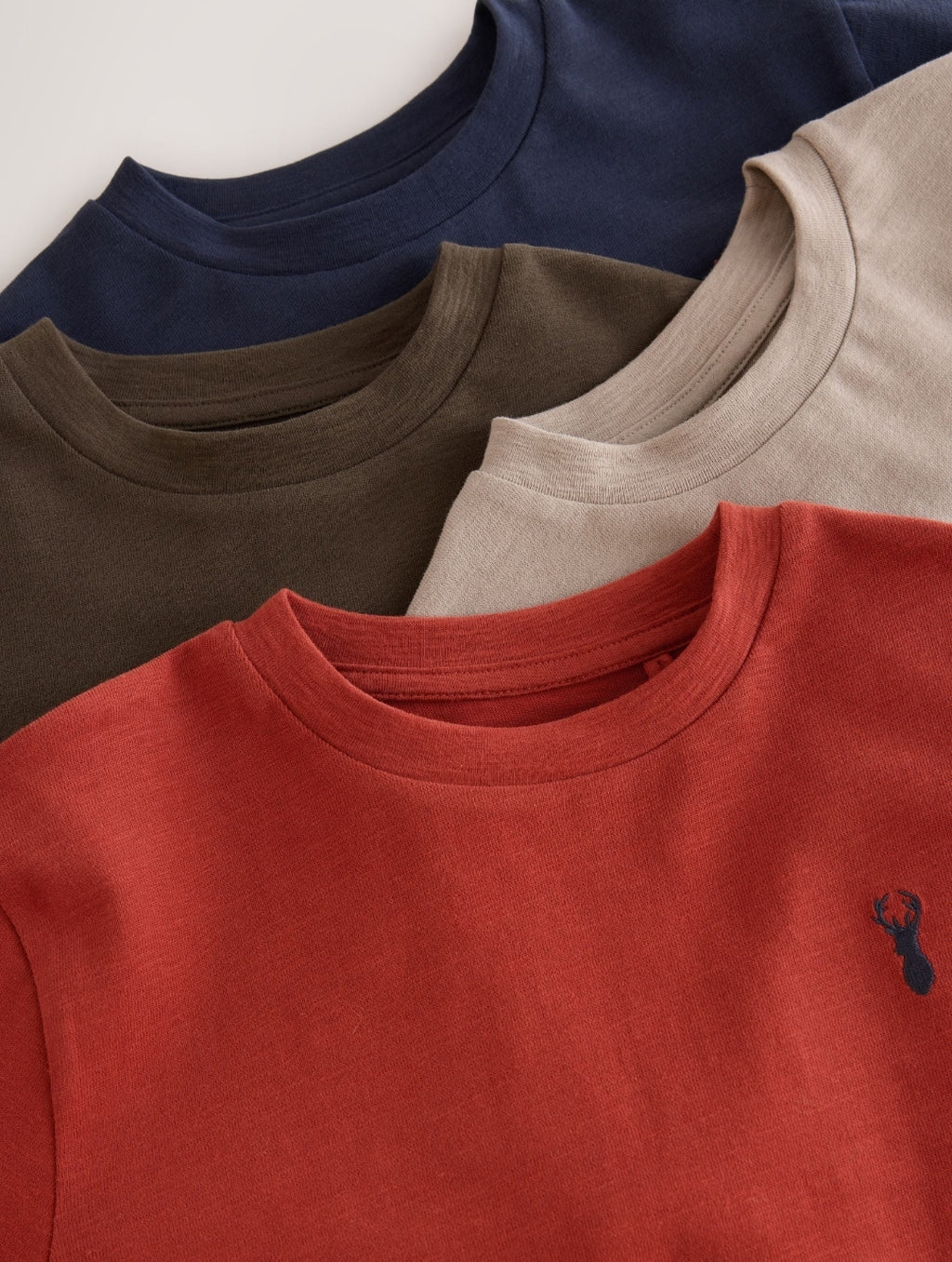 Rust/Khaki/Tan NavyStagLogo Long Sleeve Cosy T-Shirts 4 Pack