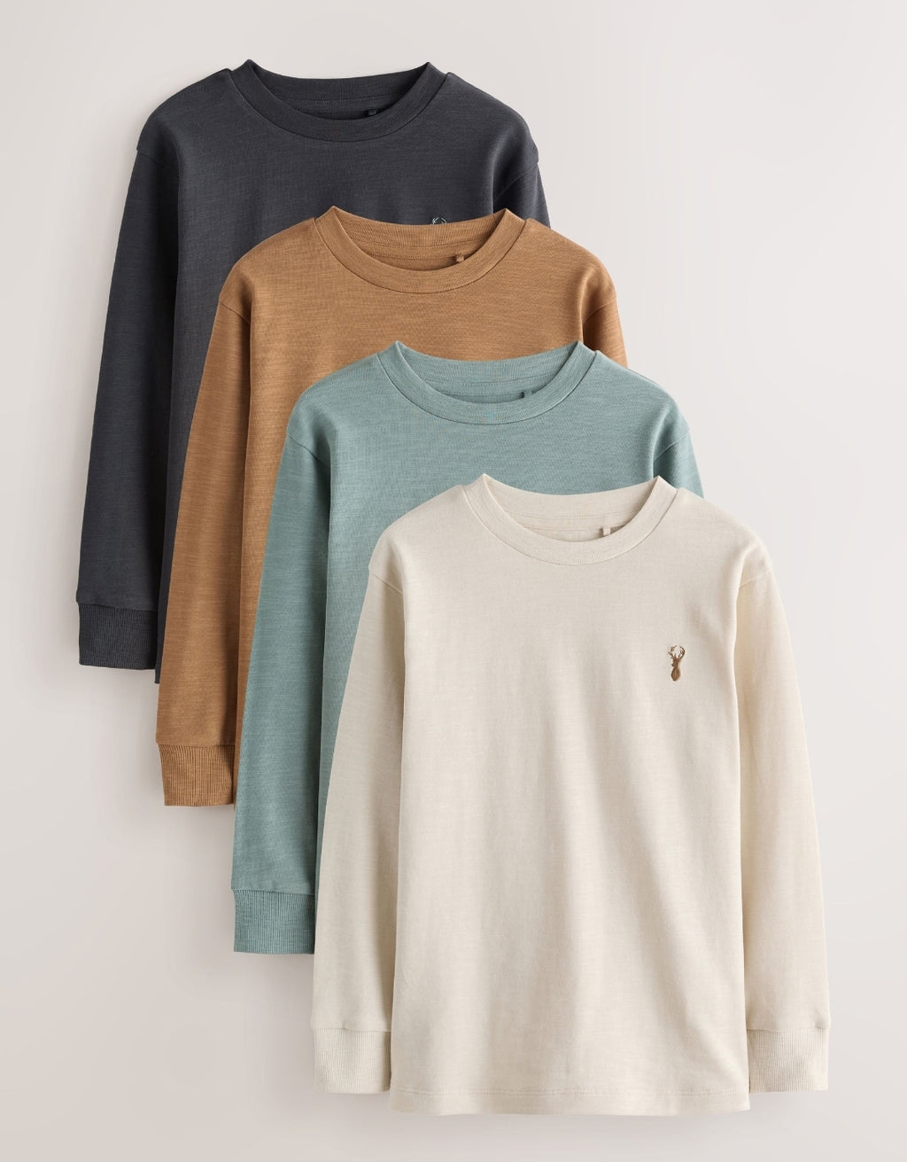 Blue/Ecru/ Tan/ Charcoal Stag Logo Long Sleeve Cosy T-Shirts 4 Pack