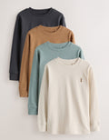 Blue/Ecru/ Tan/ Charcoal Stag Logo Long Sleeve Cosy T-Shirts 4 Pack