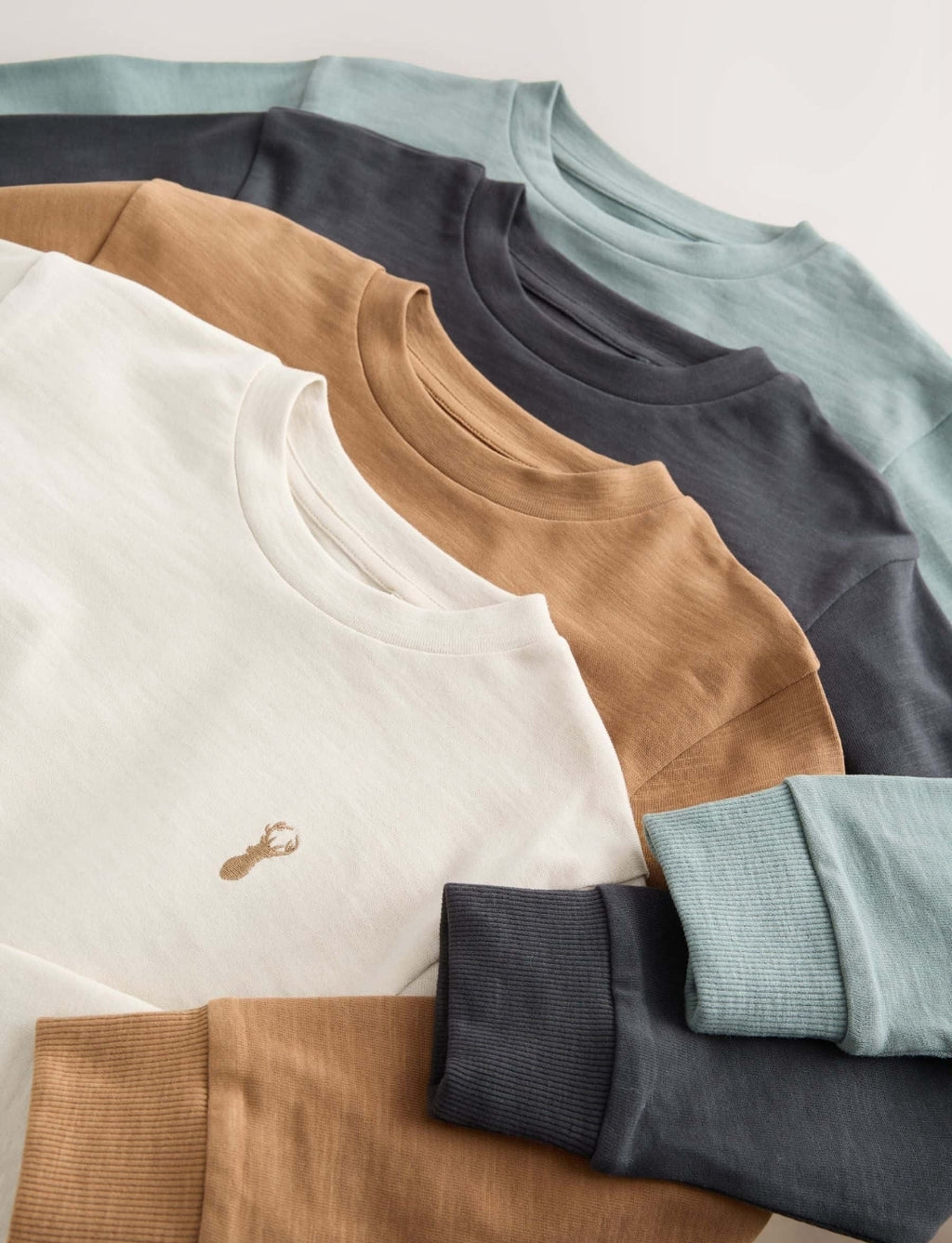 Blue/Ecru/ Tan/ Charcoal Stag Logo Long Sleeve Cosy T-Shirts 4 Pack