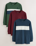 Berry/Navy/Green Long Sleeve Colourblock T-Shirts 3 Pack