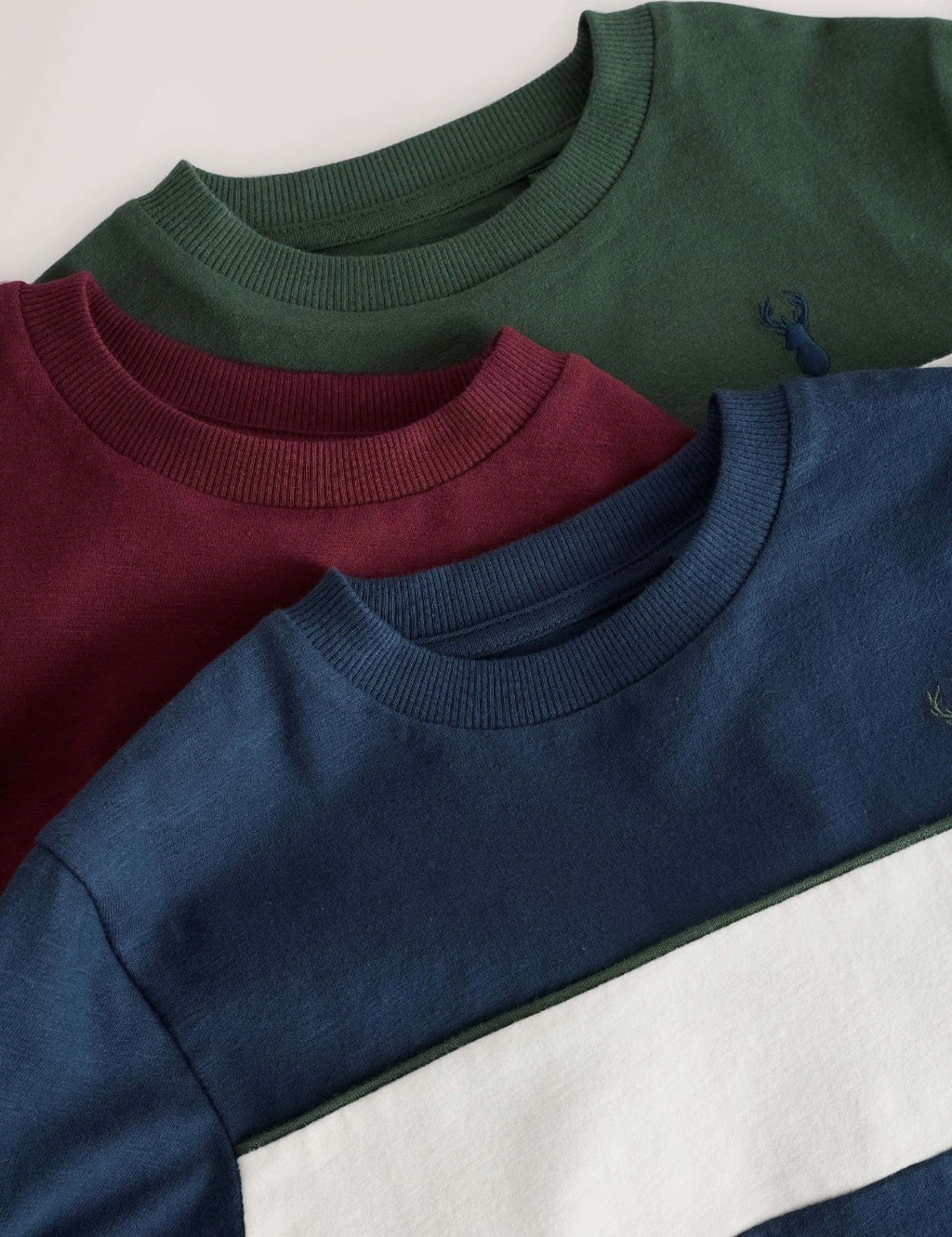 Berry/Navy/Green Long Sleeve Colourblock T-Shirts 3 Pack
