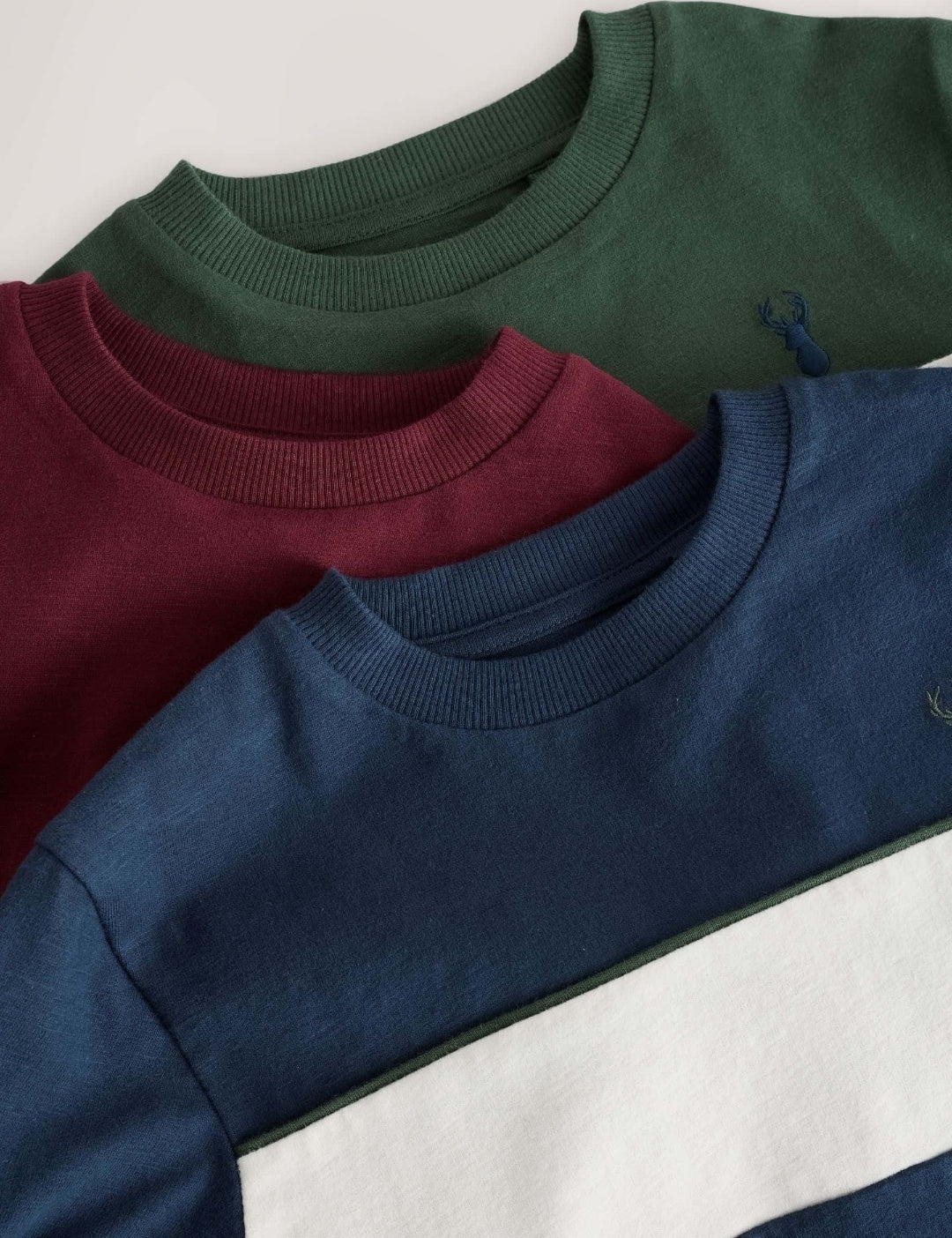 Berry/Navy/Green Long Sleeve Colourblock T-Shirts 3 Pack