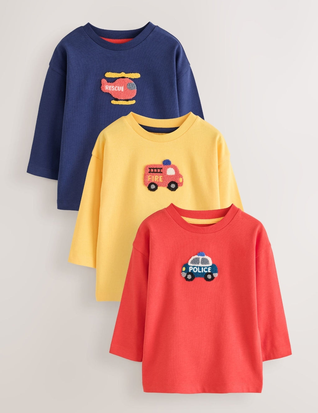 Multi Bright Transport Long Sleeve Applique T-Shirts 3 Pack