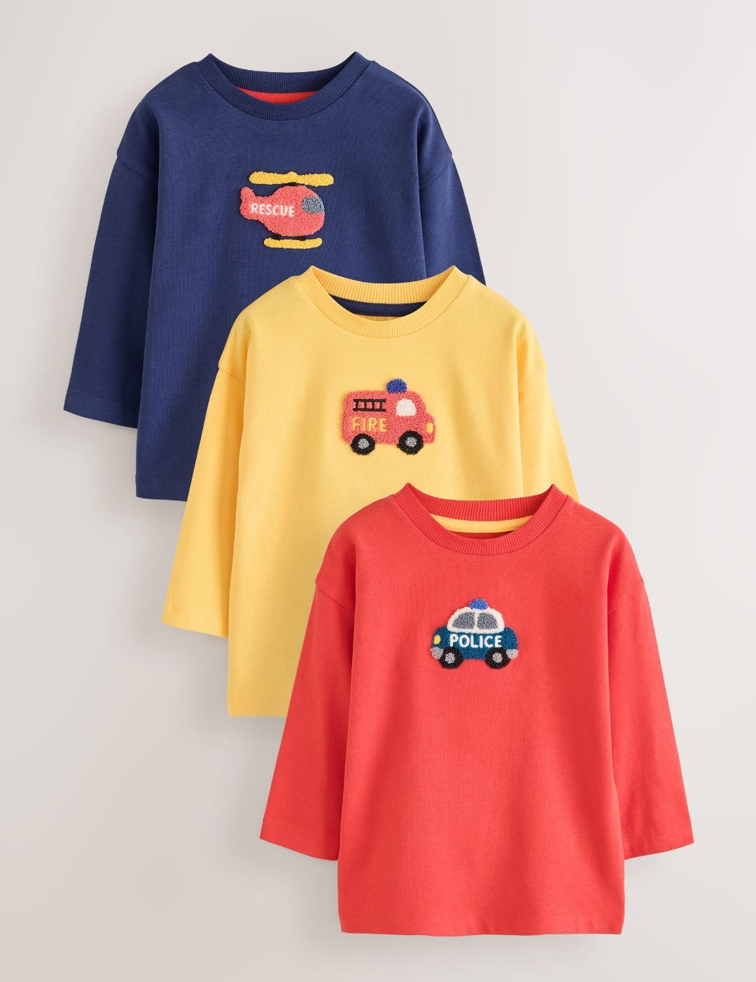 Multi Bright Transport Long Sleeve Applique T-Shirts 3 Pack
