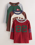 Red/Grey Varsity Long Sleeve Raglan T-Shirts 3 Pack