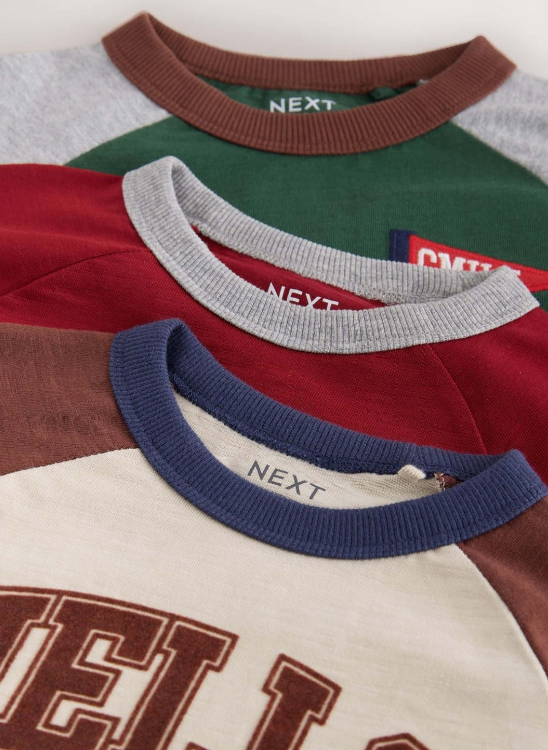 Red/Grey Varsity Long Sleeve Raglan T-Shirts 3 Pack