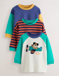 Red/Navy/Green Airplane Dog Long Sleeve Applique T-Shirts 3 Pack