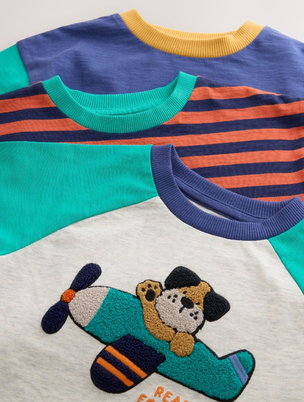 Red/Navy/Green Airplane Dog Long Sleeve Applique T-Shirts 3 Pack