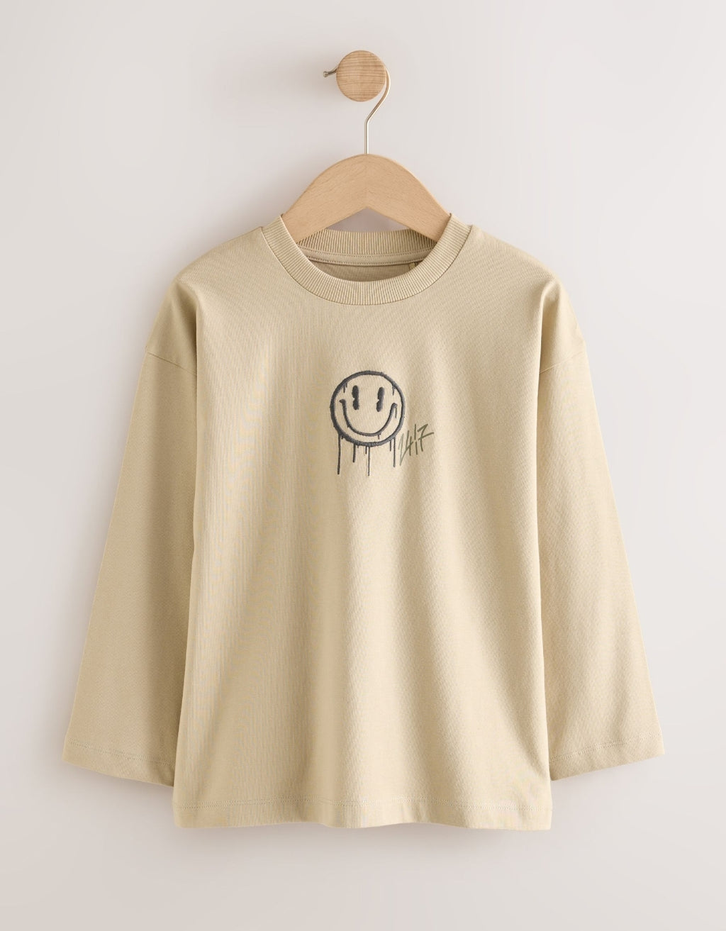 Stone/Khaki/Charcoal Graphic Long Sleeve Relaxed Fit T-Shirts 3 Pack