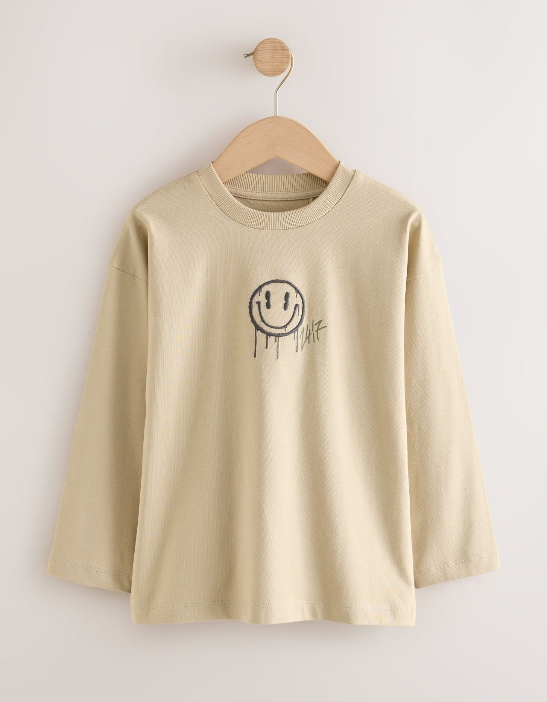 Stone/Khaki/Charcoal Graphic Long Sleeve Relaxed Fit T-Shirts 3 Pack