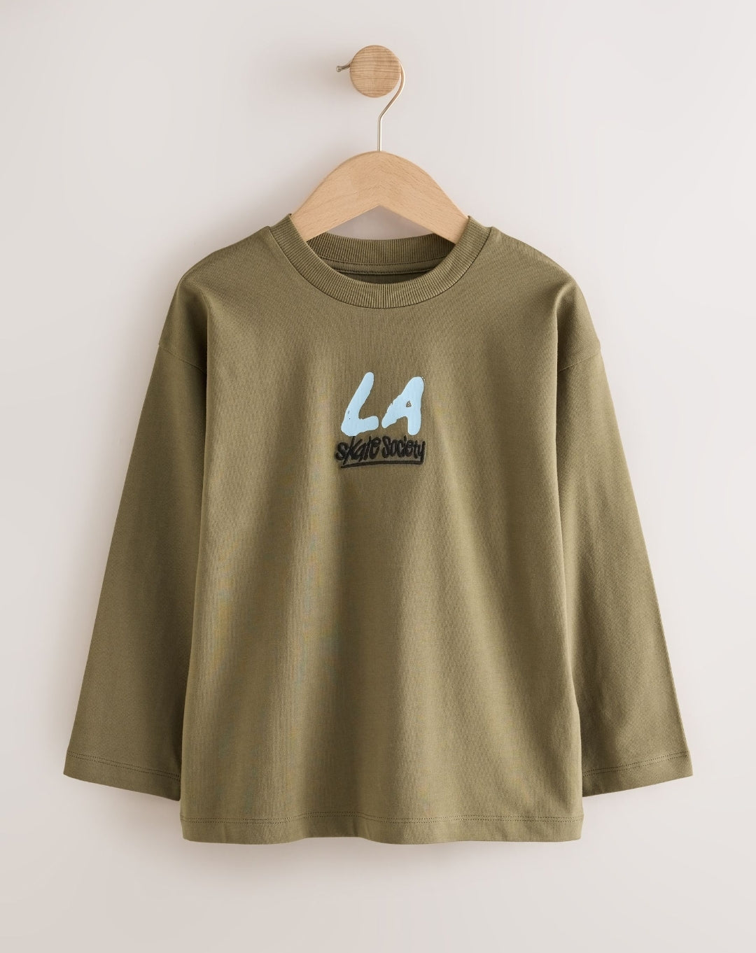 Stone/Khaki/Charcoal Graphic Long Sleeve Relaxed Fit T-Shirts 3 Pack