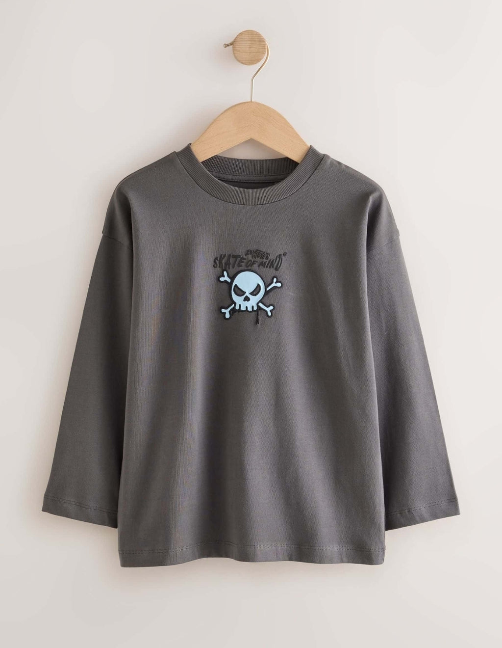 Stone/Khaki/Charcoal Graphic Long Sleeve Relaxed Fit T-Shirts 3 Pack