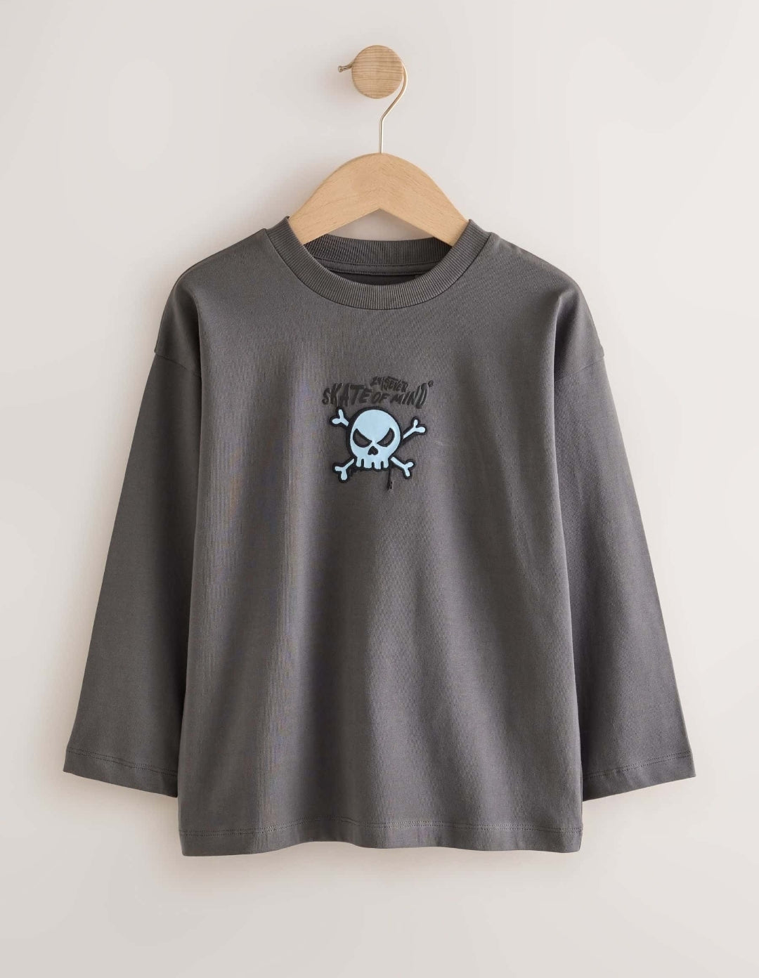 Stone/Khaki/Charcoal Graphic Long Sleeve Relaxed Fit T-Shirts 3 Pack