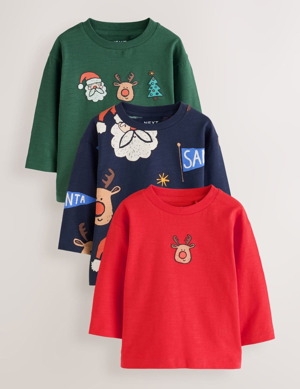 Navy/Red Long Sleeve Christmas T-Shirts 3 Pack