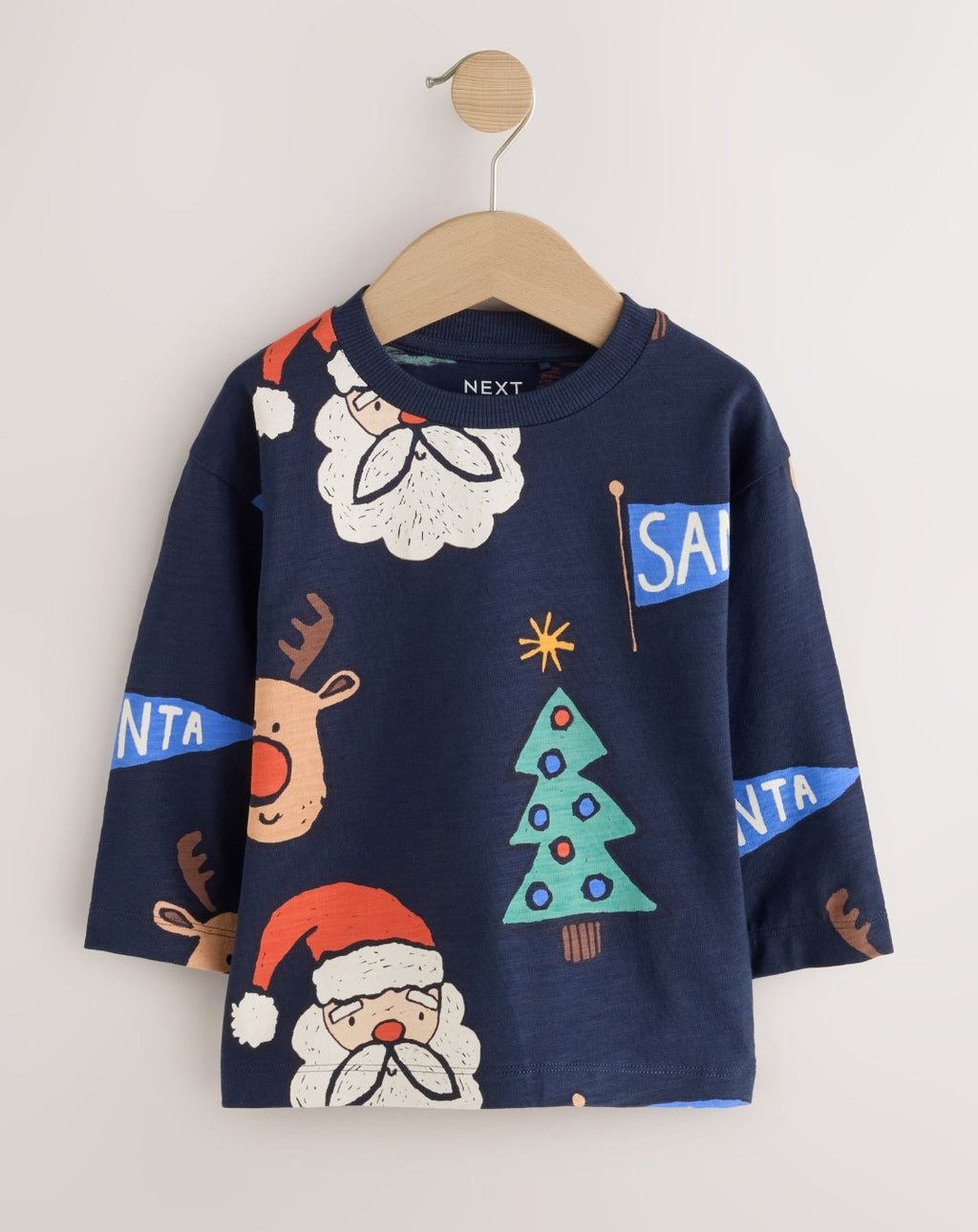 Navy/Red Long Sleeve Christmas T-Shirts 3 Pack