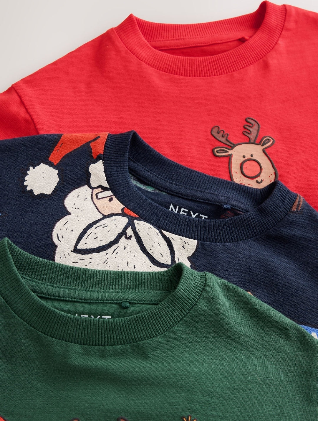 Navy/Red Long Sleeve Christmas T-Shirts 3 Pack