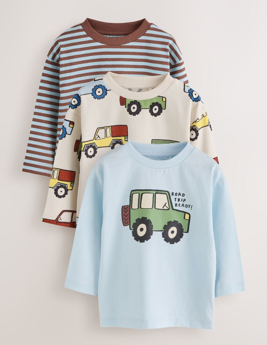 Blue Stripe Car Long Sleeve Graphic T-Shirts 3 Pack