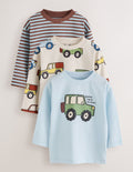 Blue Stripe Car Long Sleeve Graphic T-Shirts 3 Pack