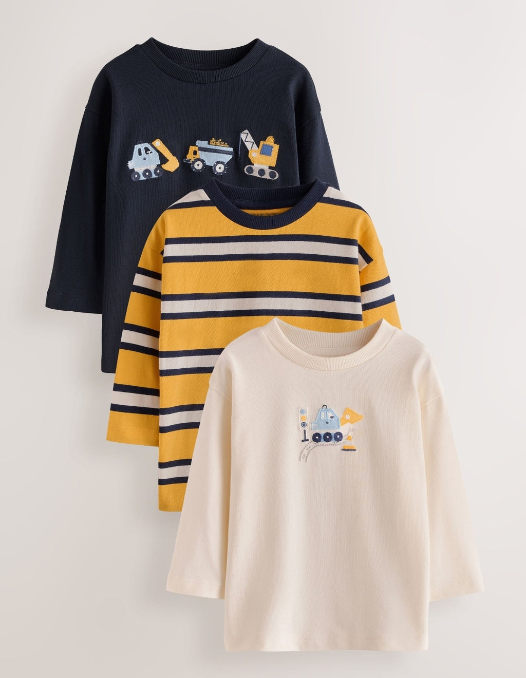 Navy Digger Embroidery Long Sleeve Graphic T-Shirts 3 Pack