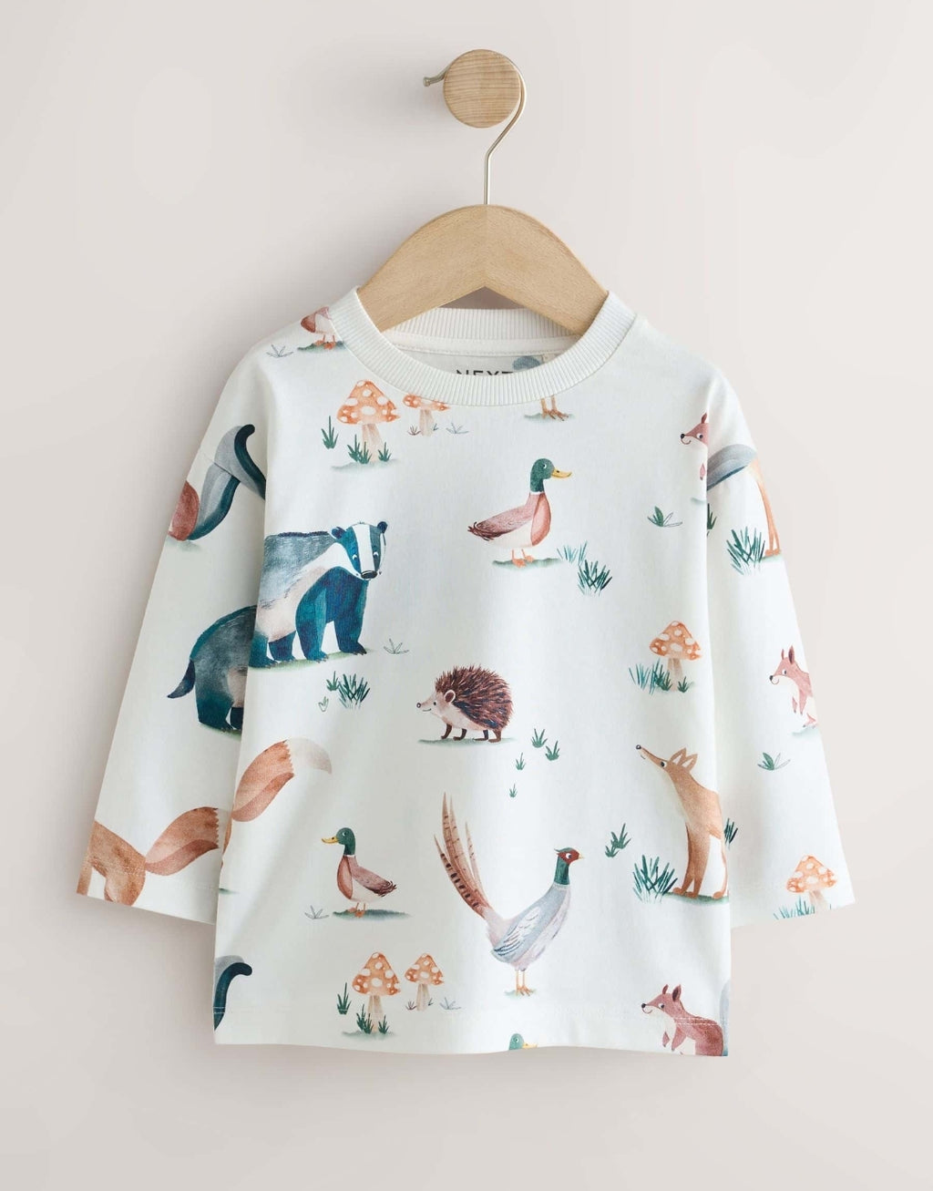 Neutral/Tan Woodland Watercolour Long Sleeve Graphic T-Shirts 3 Pack.