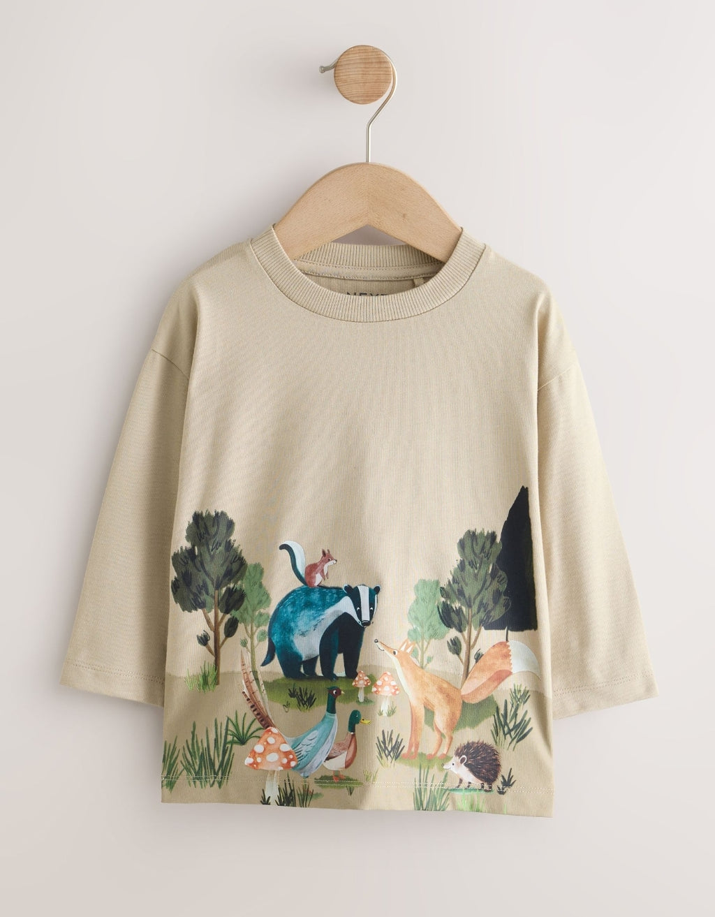 Neutral/Tan Woodland Watercolour Long Sleeve Graphic T-Shirts 3 Pack.