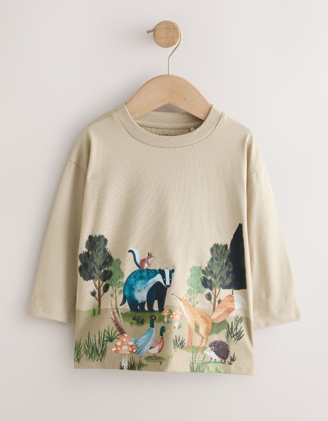 Neutral/Tan Woodland Watercolour Long Sleeve Graphic T-Shirts 3 Pack.